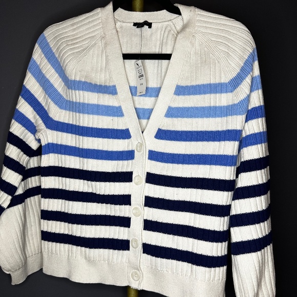 Talbots Petite Medium Cardigan Button Front Sweater White Black Blue - Picture 1 of 7
